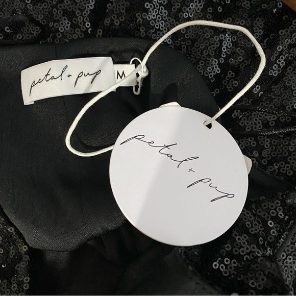 Petal and Pup NEW Riri Black Sequin Wrap Cocktail Mini Dress V Neck Womens M - Picture 8 of 9